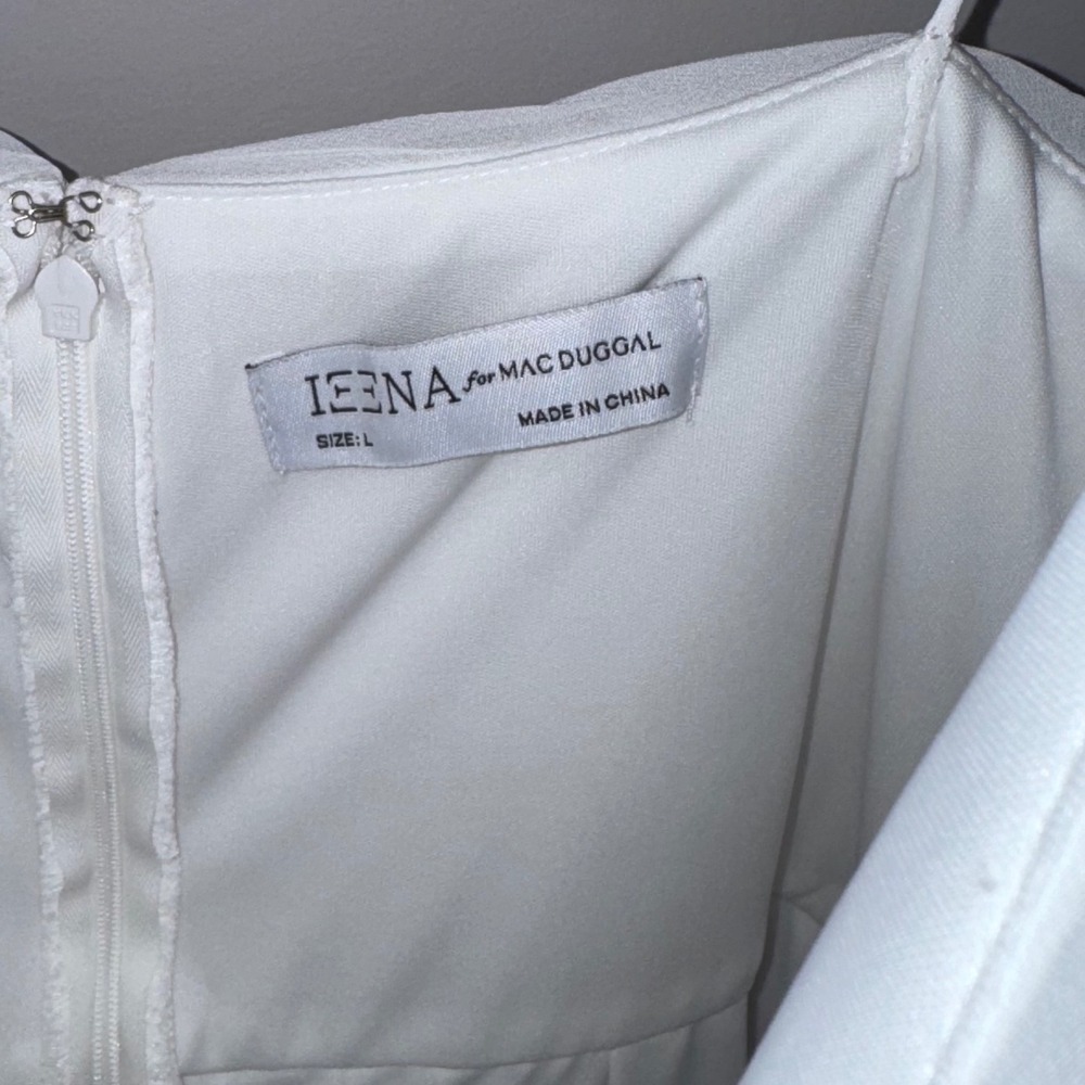 Mac Duggal Leena White Chiffon Gown Jumpsuit Elegant Ruched Bodice Belt Bridal L - Picture 3 of 15